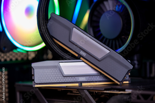 DDR5 memory kit installed in gaming computer, illustrating market volatility, increased component prices, performance demand, and evolution of modern desktop hardware technology