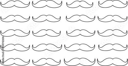 Black outline mustache pattern on white background moustaches facial hair 2 repeating pattern