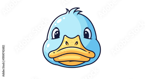 Cute cartoon blue duckling head illustration, simple and adorable animal icon