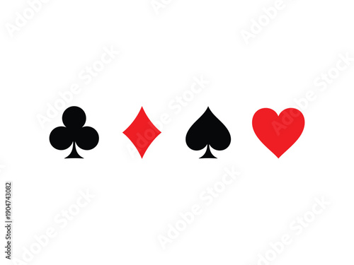 Four playing card suits: clubs, diamonds, spades, and hearts in red and black
