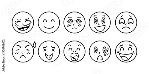 Foto A collection of diverse emoticons expressing various emotions and facial express