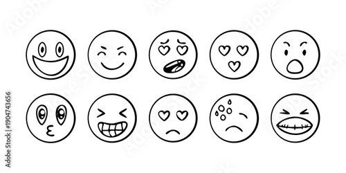 Foto A collection of diverse emoticons expressing various emotions and facial express