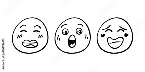 Foto Three expressive cartoon faces displaying different emotions and reactions Vecto