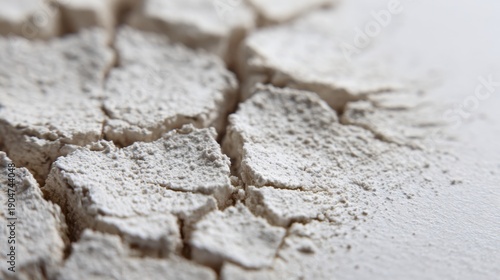 Thin Layer of White Kaolin Clay Dries and Forms a Web of Fine Cracks on a Flat Surface During an Art and Skin Care Activity