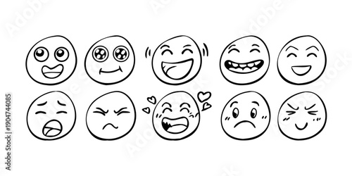 Fotografija A collection of diverse cartoon faces expressing various emotions and reactions