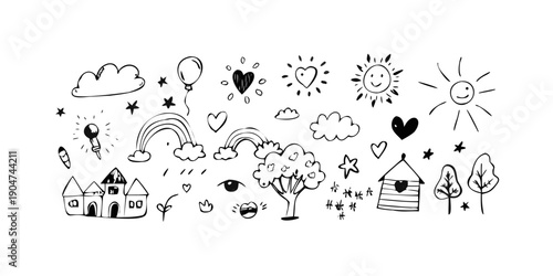 Cuadro en lienzo A delightful collection of whimsical and heartwarming doodle illustrations Vecto