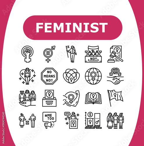 Professional Feminist Advocacy Icon Set – Comprehensive Women's Rights and Gender Equality Vector Symbols