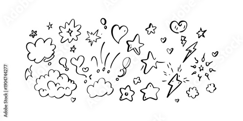 Foto A whimsical illustration of various floating hearts and stars in a dreamy setting