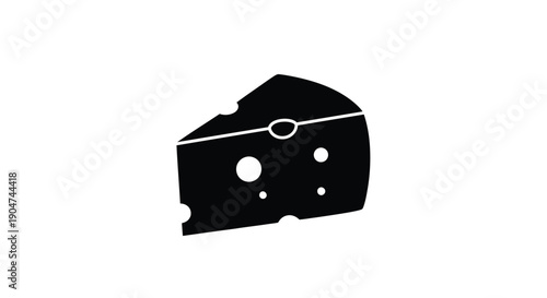 A black silhouette of a swiss cheese wedge with holes silhouette