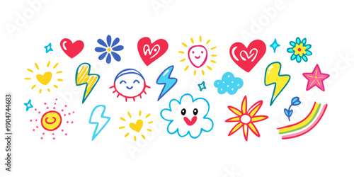 Canvas Print A vibrant collection of colorful heart and star shapes with various patterns Vec