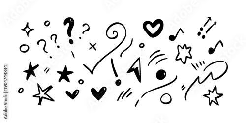 Schilderij op canvas A collection of various symbols and doodles in black and white Vector