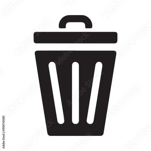 Garbage can icon with three vertical stripes and rounded handle for digital interface and waste disposal
