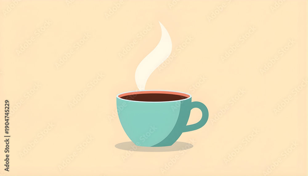 Obraz premium (Flat minimalist illustration of hot coffee cup with steam) 