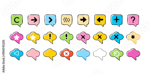 Foto Assorted colorful and cartoonish speech bubbles with various expressions and sym