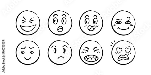 Foto A variety of emoticons expressing different emotions and facial expressions Vect