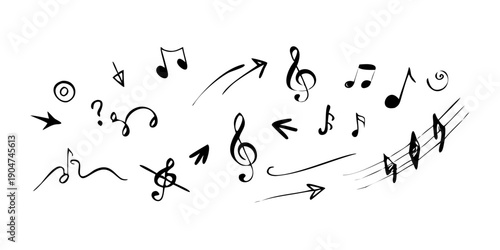 Fotografía A diverse collection of musical notes and symbols in a playful arrangement Vecto