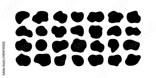Abstract black shapes arranged in a grid pattern on a white background Vector