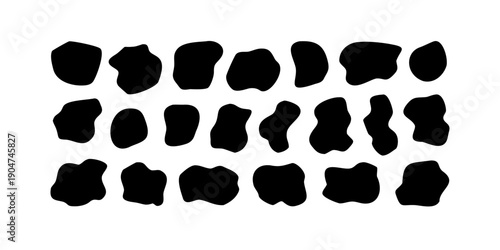 Abstract black shapes arranged in a grid pattern on a white background Vector