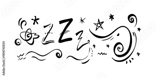 Creative and artistic representation of the word zzz for sleep and dreams. Vector