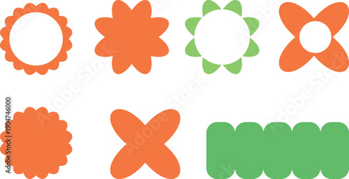 Colorful geometric shapes and floral designs arranged in a grid pattern