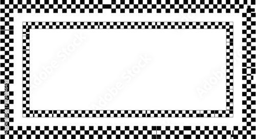 Black and white checkered pattern racing frame border, classic square tile finish line design for sports and automotive competition themes