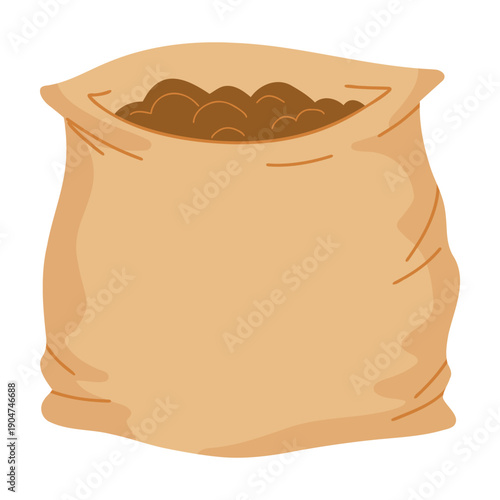 Soil Sack Illustration, Potting Mix Bag Vector. Bag of Earth Illustration, Garden Compost Graphic. Potting Soil Sack