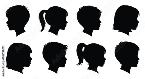 Collection of children s head profiles in black a striking silhouette