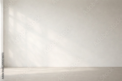 Minimal White Wall Background with Defined Window Shadows and Copy Space