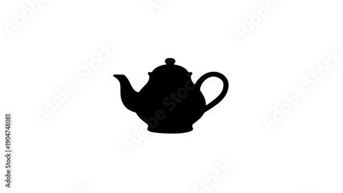 A solid black silhouette of a traditional teapot with a curved spout and a rounded handle, perfect for a kitchen or cafe theme.