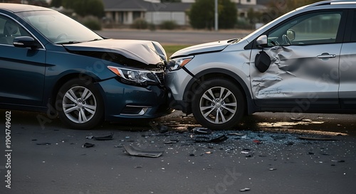 Head-on car crash accident on street