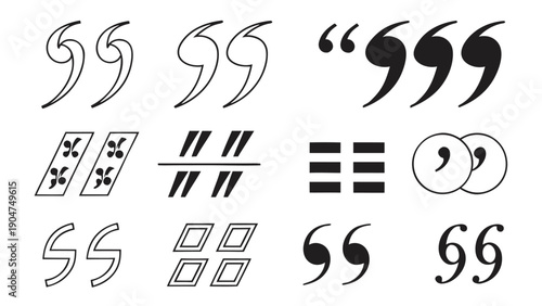 A collection of various stylized quotation marks and punctuation symbols in a grid layout