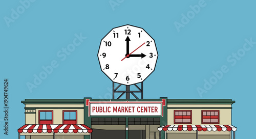 A Public Market Center with a Large Clock Above, Suggesting Time to Visit or Shop for Fresh Produce and Local Goods in a Vibrant Community Setting