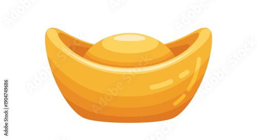 Vector illustration of a shiny gold yuanbao, a traditional Chinese ingot, against a clean white background, symbolizing wealth and prosperity during Chinese New Year celebrations.