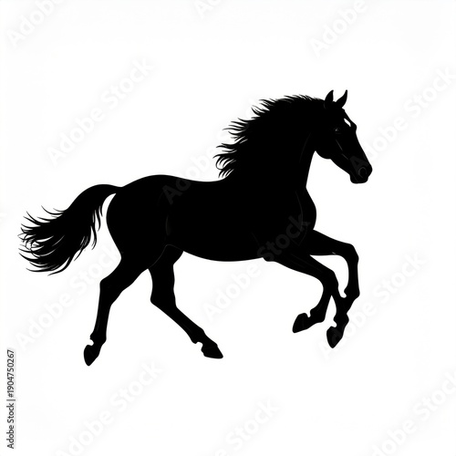 Silhouette of a Black Horse Galloping Freely Against a Pure White Background Dynamic Motion Captured in a Full Body Shot.