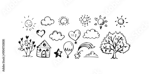 Foto A whimsical illustration of various weather phenomena and nature elements Vector