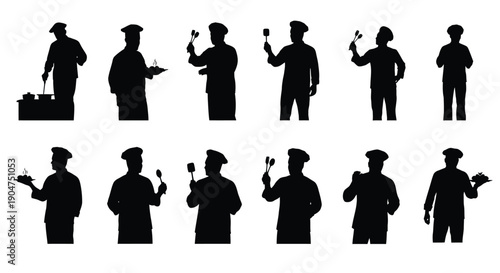 A collection of chef silhouettes performing various cooking actions