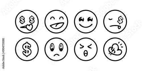 Obraz na plátne A diverse collection of emojis expressing various emotions and symbols Vector