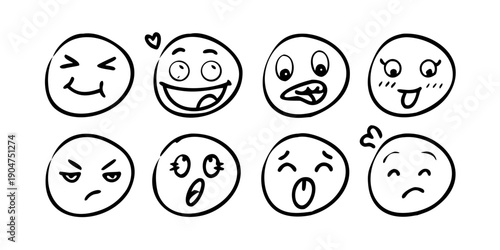 A collection of diverse and expressive cartoon faces showcasing various emotions and reactions. Vector