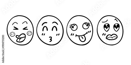 Four expressive emojis displaying various facial expressions and emotions Vector