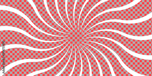 Vibrant red and white radial sunburst pattern with converging lines creating a bold optical and geometric visual effect.