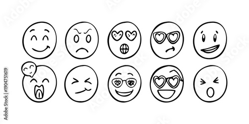 A collection of diverse emoticons expressing various emotions and states Vector