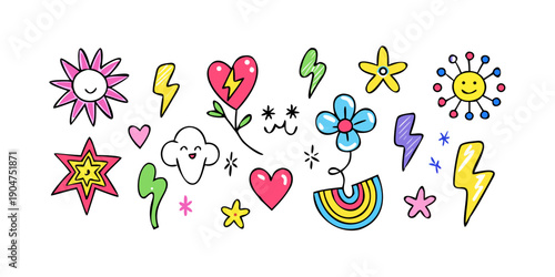 A vibrant collection of diverse emoticons and symbols representing various emotions and ideas Vector