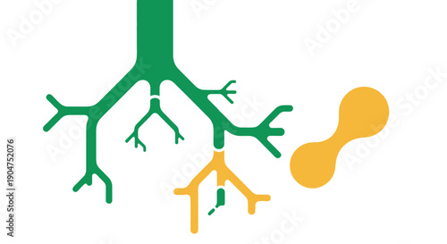 Abstract Branching Network Structure Vector. Green and Yellow System Integration, Growth, Organizational Chart, or Healthcare Connections.