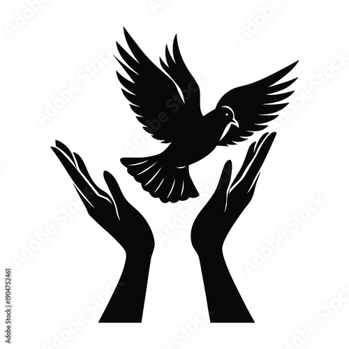 Dove of Peace Flying from Open Hands 