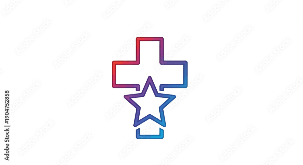 Obraz premium Modern gradient Christian cross and star outline symbol for faith and achievement design