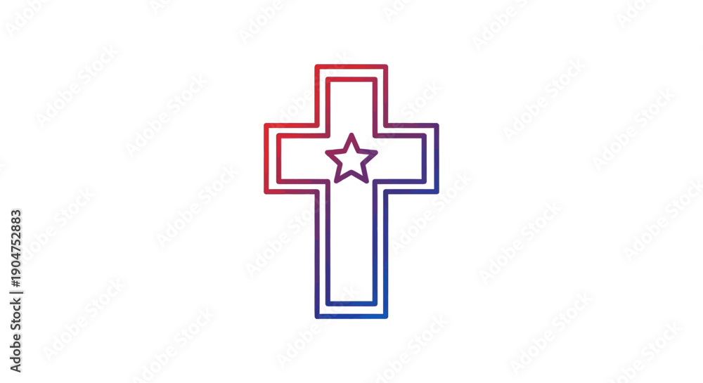 Obraz premium Modern gradient outline cross with star symbol representing faith and spirituality minimal line