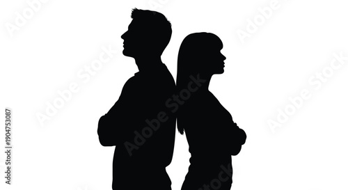 Couple standing back to back a striking black silhouette
