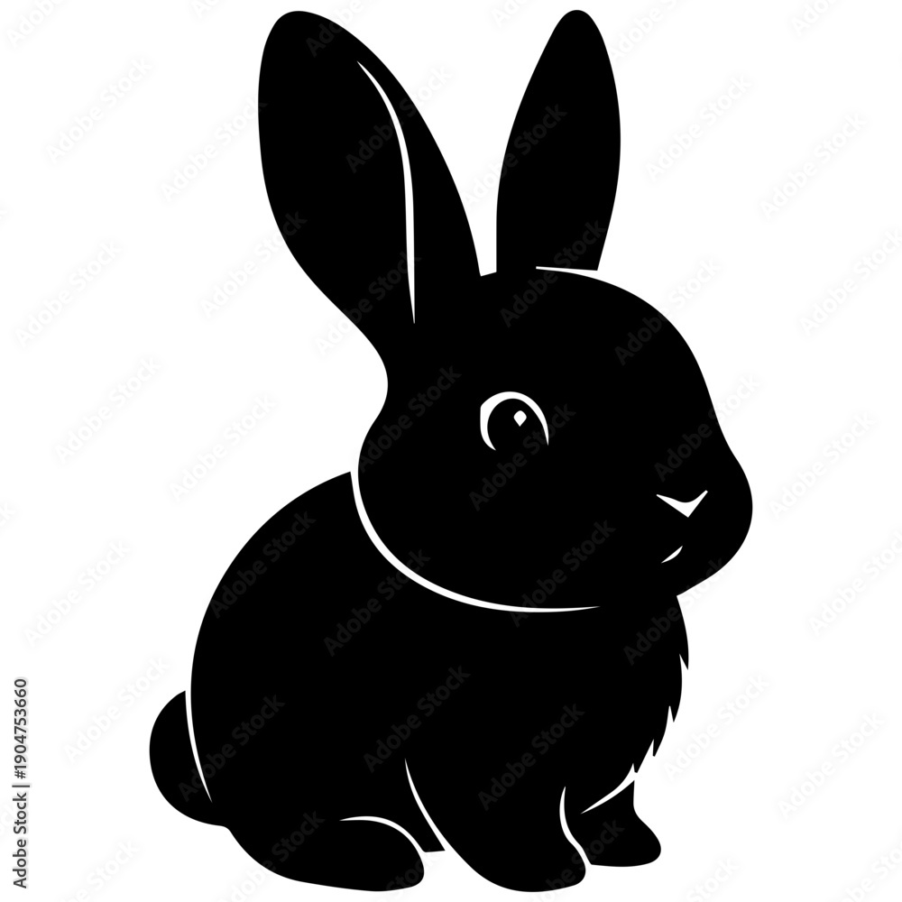 Obraz premium Black Rabbit Silhouette Logo Icon, Cute Bunny Graphic, Vector Animal Symbol for Branding