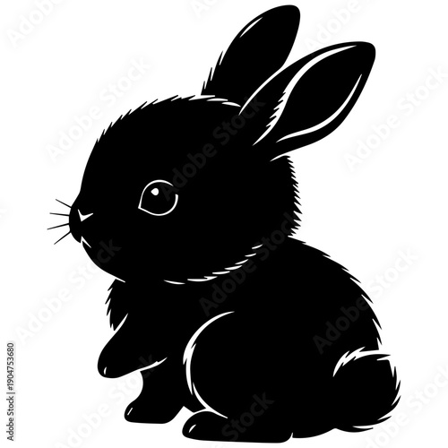 Cute Black Silhouette Bunny Rabbit, Baby Animal, Minimalist Logo Design, Vector Illustration