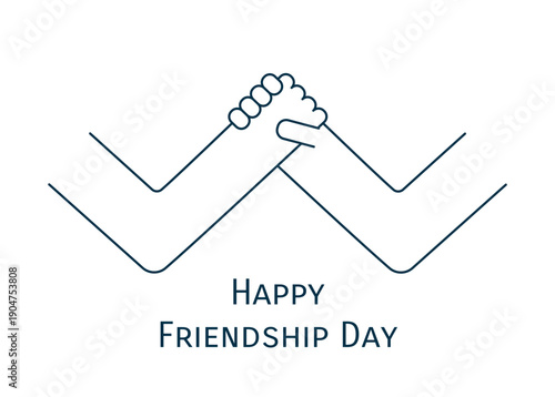 Two hands clasped in wrestling handshake, isolated on transparent. Line vector illustration, editable stroke. Friendship day design element, clip art. Friends, teamwork, partnership, community concept